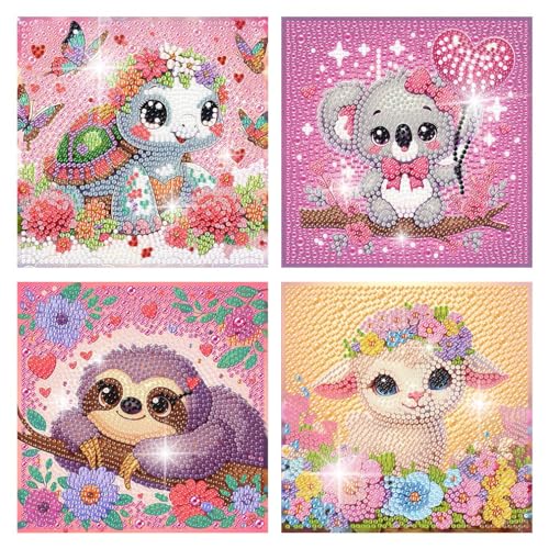 Kit peinture diamant 5D FQOVKYN de 4 tableaux animaux mignons 15x15 cm pour enfant