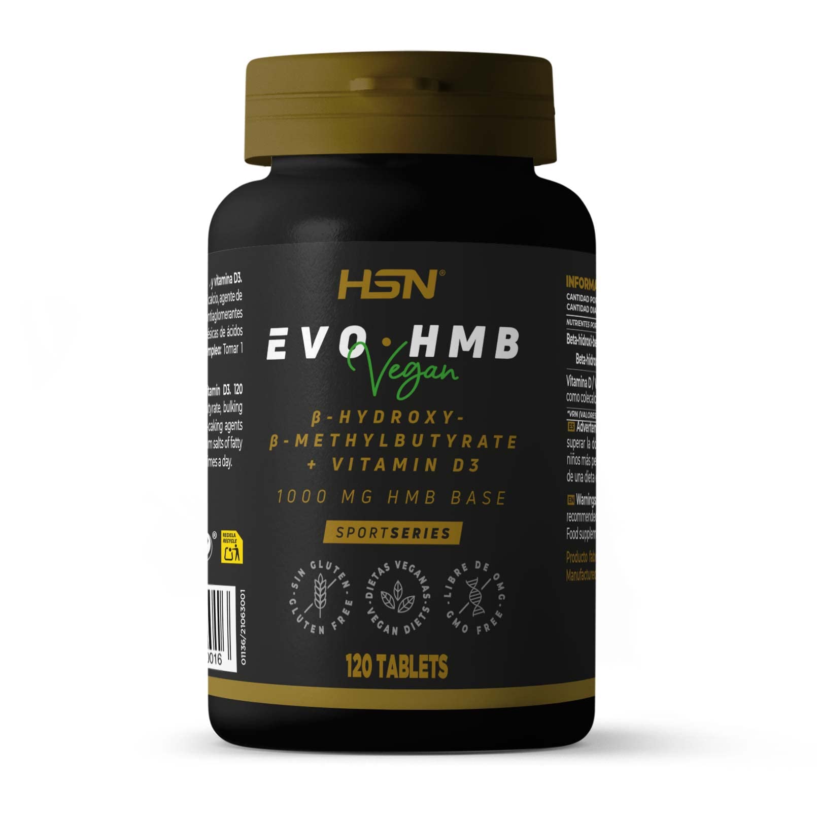 HMB 3000 MG de HSN EvoHMB | 120 Tabletas Puro HMB (Beta-​Hidroxi-​Beta-​Metilbutirato) + 1000 UI Vitamina D3 (Colecalciferol) por Dosis Diaria | No-​GMO, Vegano, Sin Gluten