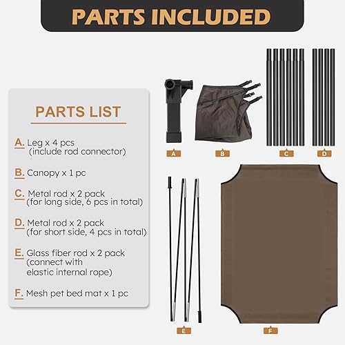 Miniatura 6 de Heeyoo Cama elevada para perros con dosel, cama para perro al aire libre con tienda de campaña de sombra extraíble, cuna elevada portátil para