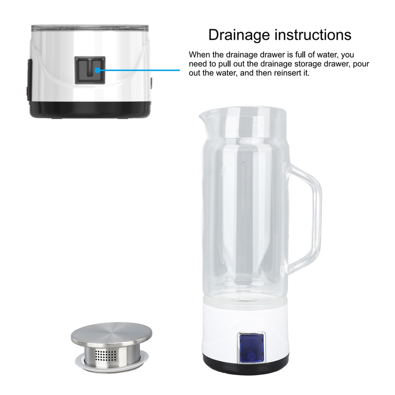 Botella de Agua de Hidrógeno, 1000 Ml, 1000 a 1500 Ppb, Generador de Agua Rica en Hidrógeno de Vidrio de Borosilicato con Mango para el Hogar, Fitness, Oficina
