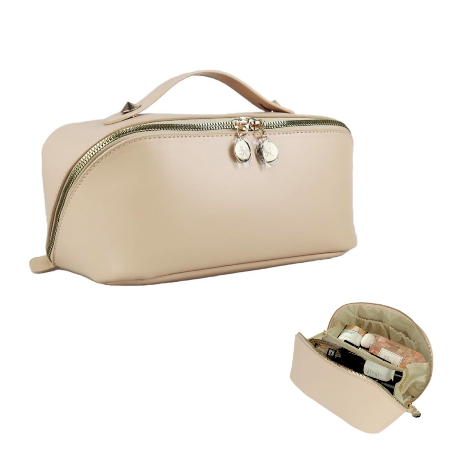 Large Capacity Makeup Bag, PU Leather Makeup Bag Organizer, Toiletry Bag for Women, Travel Makeup Bag with divider, Cosmetic Bags for Women Leather