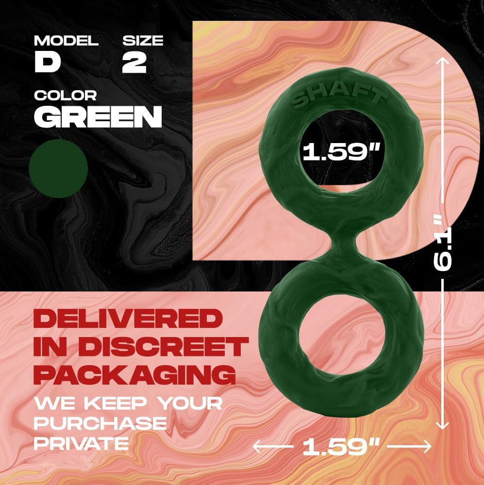 Model D 100% Liquid Silicone Dual Cock and Ball Ring for Endurance & Pleasure Boost - Skin-Like Textured Cock Ring Sex Toy for Men & Couples - Penis & Testicle Male Adult Sex Toys (Green, Medium)