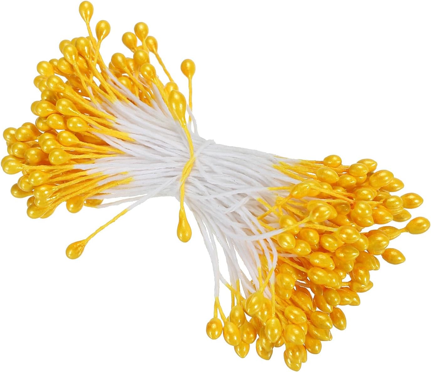 PATIKIL 3mm Double Heads Flower Stamen, 150 Pcs Artificial Flower Stamen Pistil Matt Pearl Floral Stamen for DIY Christmas Card Wedding Decoration, Orange Yellow