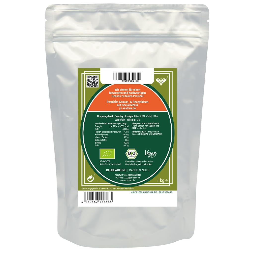 Azafran BIO Cashew Nüsse - Cashewkerne naturbelassen ganz 1kg