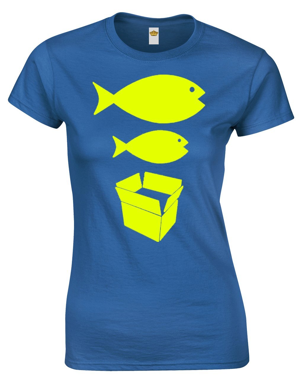 Crown Designs Big Fish Little Fish Cardboard Box for Women & Teenagers Fitted T-Shirts Tops