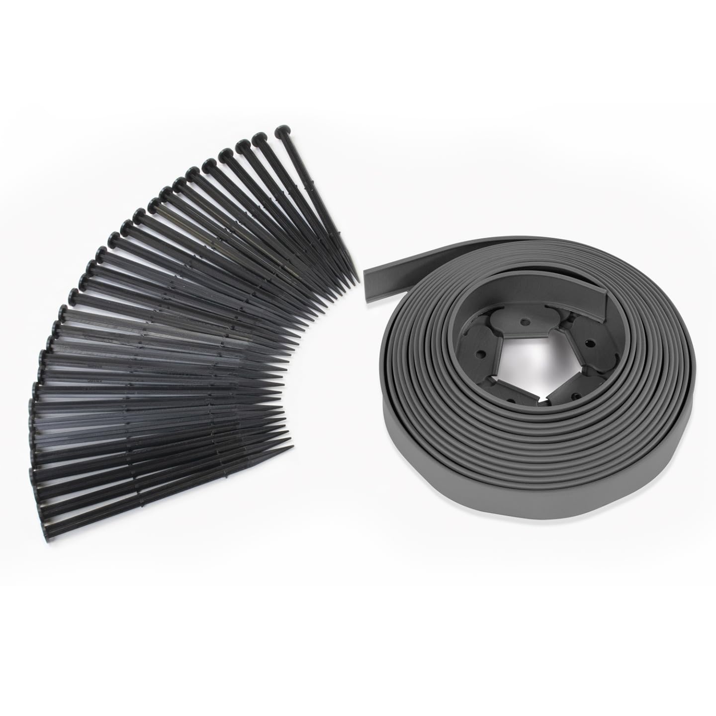 IDMarket - Bordurette de Jardin Flexible 10 M Gris Anthracite Hauteur 5 CM + 30 piquets