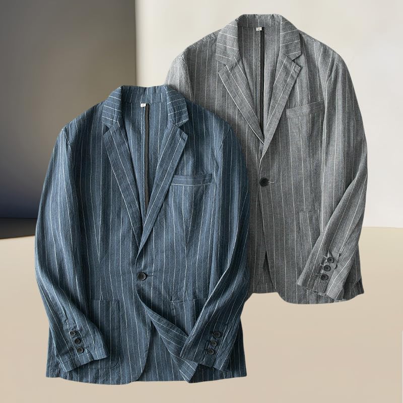 Veste décontractée en lin homme ample rayures légères été