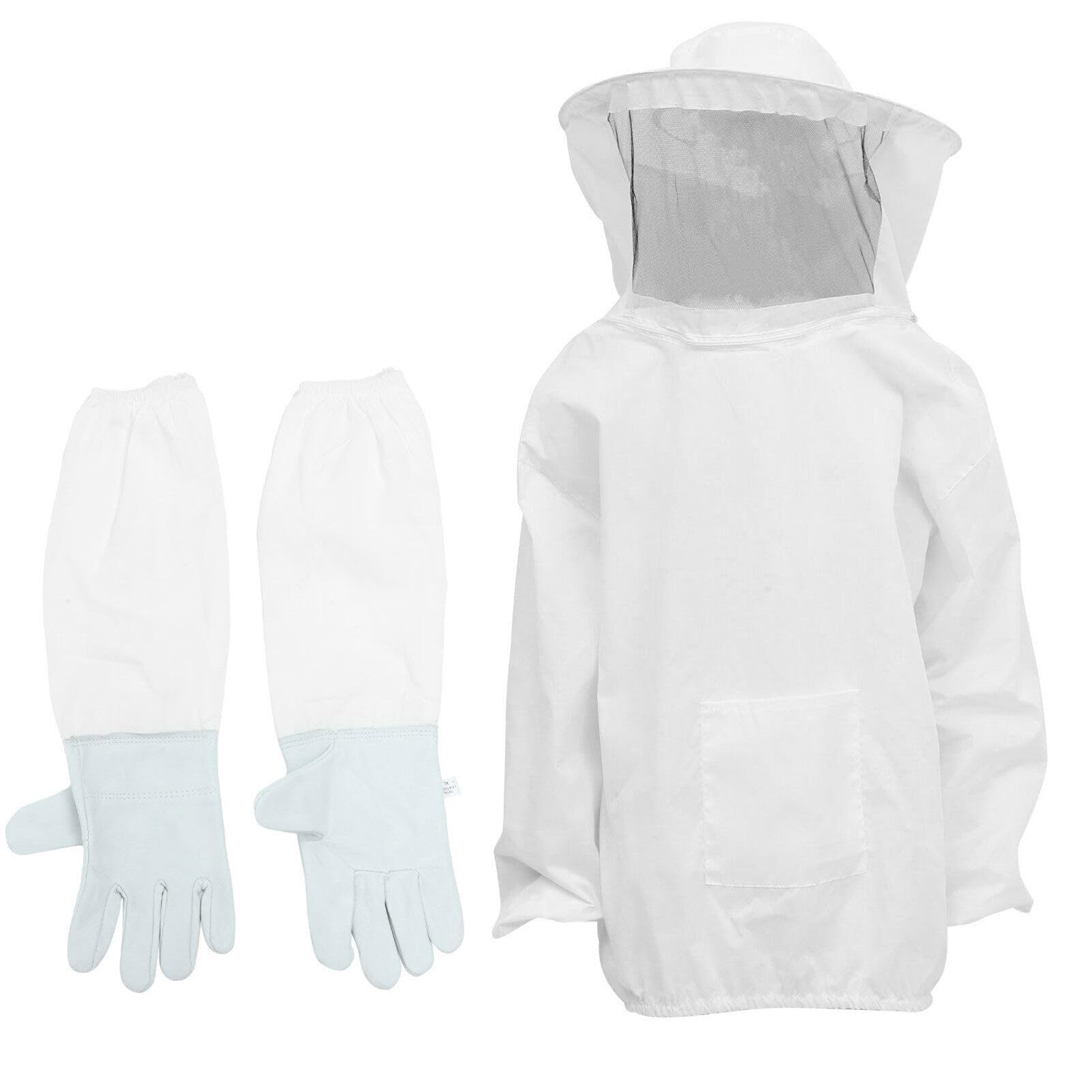 Sosoport Traje Apícola Blanco de Poliéster Ligero Guantes de Gamuza Resistentes y Protección contra Insectos Voladores para Apicultores y Trabajo en Colmenas