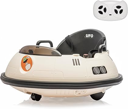 Kids Ride On Bumper Car, 12V Electric Bumping Car with Remote Control, 360 Degree Spin, Flashing Lights, Safety Belt, Music, Bumper Car for Toddlers, White