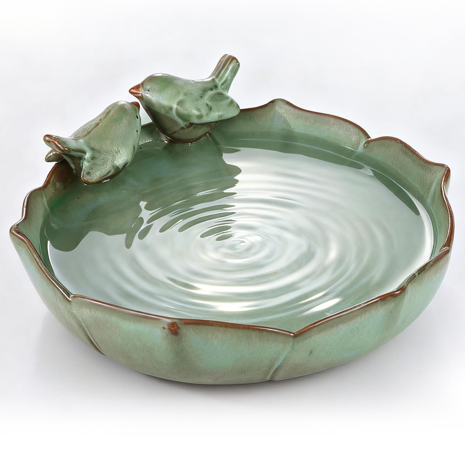Baignoire pour oiseaux en céramique pour l'extérieur – 24,9 cm – Bol de bain pour oiseaux vert robuste uniquement, mangeoires à oiseaux au sol et gamelle d'eau pour oiseaux, jardin, patio