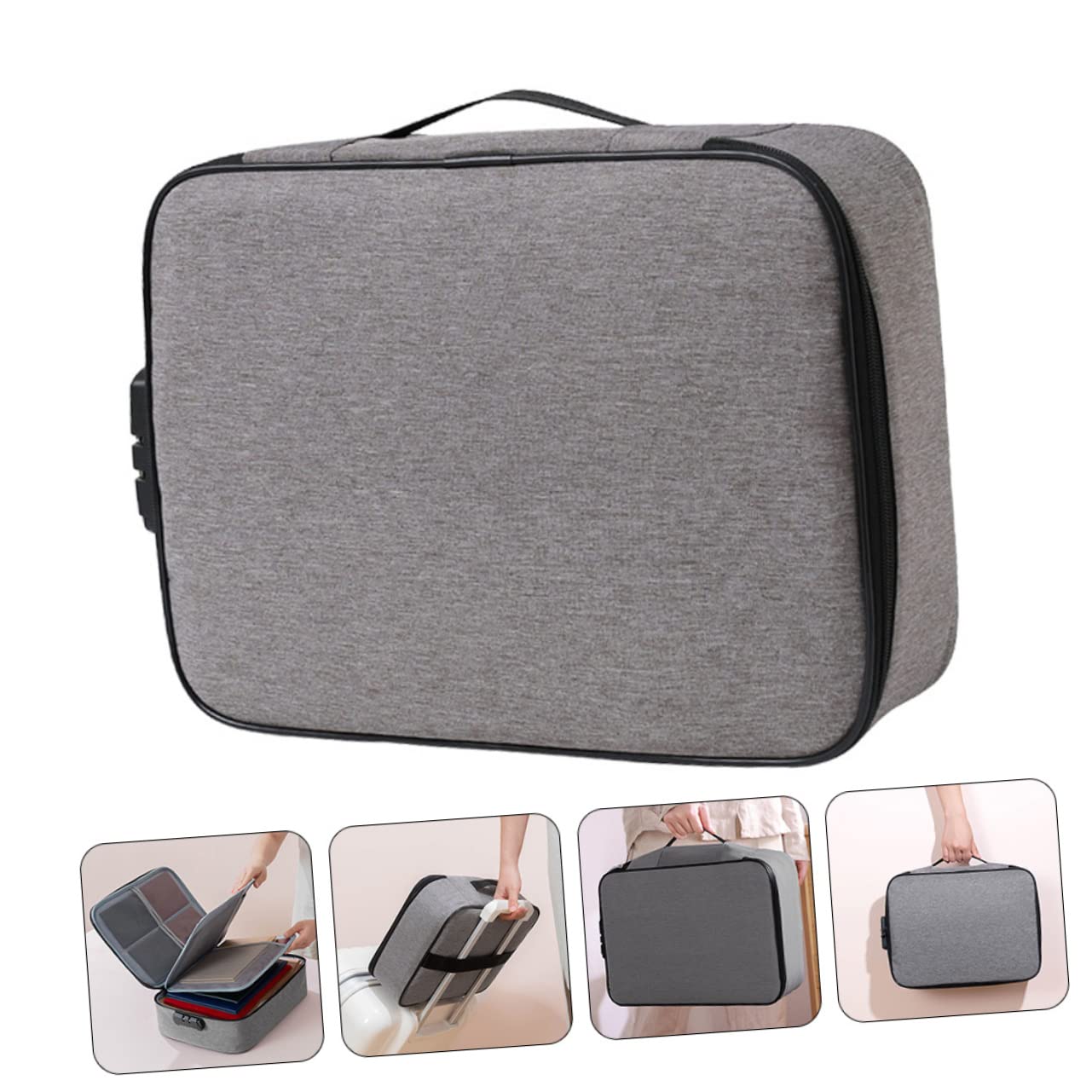 Scatola Portadocumenti Serratura a Combinazione, Borsa Portadocumenti Multistrato Grigia, Organizer per Archiviazione Casa e Ufficio, Portatile e Sicura per Viaggi e Documenti