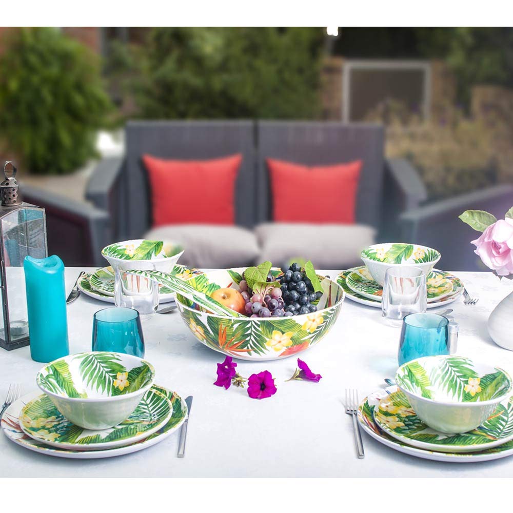 Les Jardins de la Comtesse - Grand Saladier en Mélamine Pure Quasi-incassable - Fleurs Exotiques - 31 cm - Rouge et Vert - Service de Table de la Collection de Vaisselle Quasi-Incassable MelARTmine
