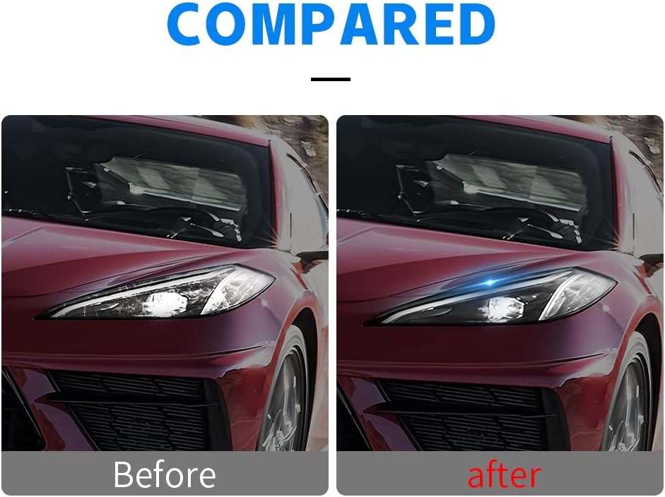 KUNGKIC for Chevrolet Corvette C8 Wide Headlight Protection Film TPU Scratch Guard Non-Yellowing Self-Healing Exterior Accessories Compatible with 2020 2021 2022 2023 2 Pcs Light Black Paint