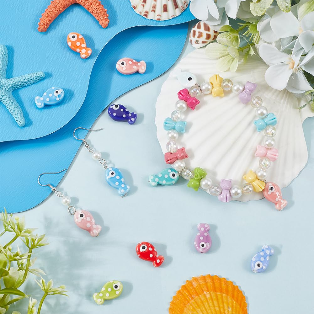 210 Perline In Ceramica 8mm Con Fiori Blu E Bianchi - Kit Fai Da Te Per Creare Bracciali E Collane Stile Orientale