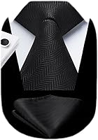 HISDERN Men's Solid Color Silk Blend Necktie Set with Pocket Square & Cufflinks - Formal Wedding Business Tie