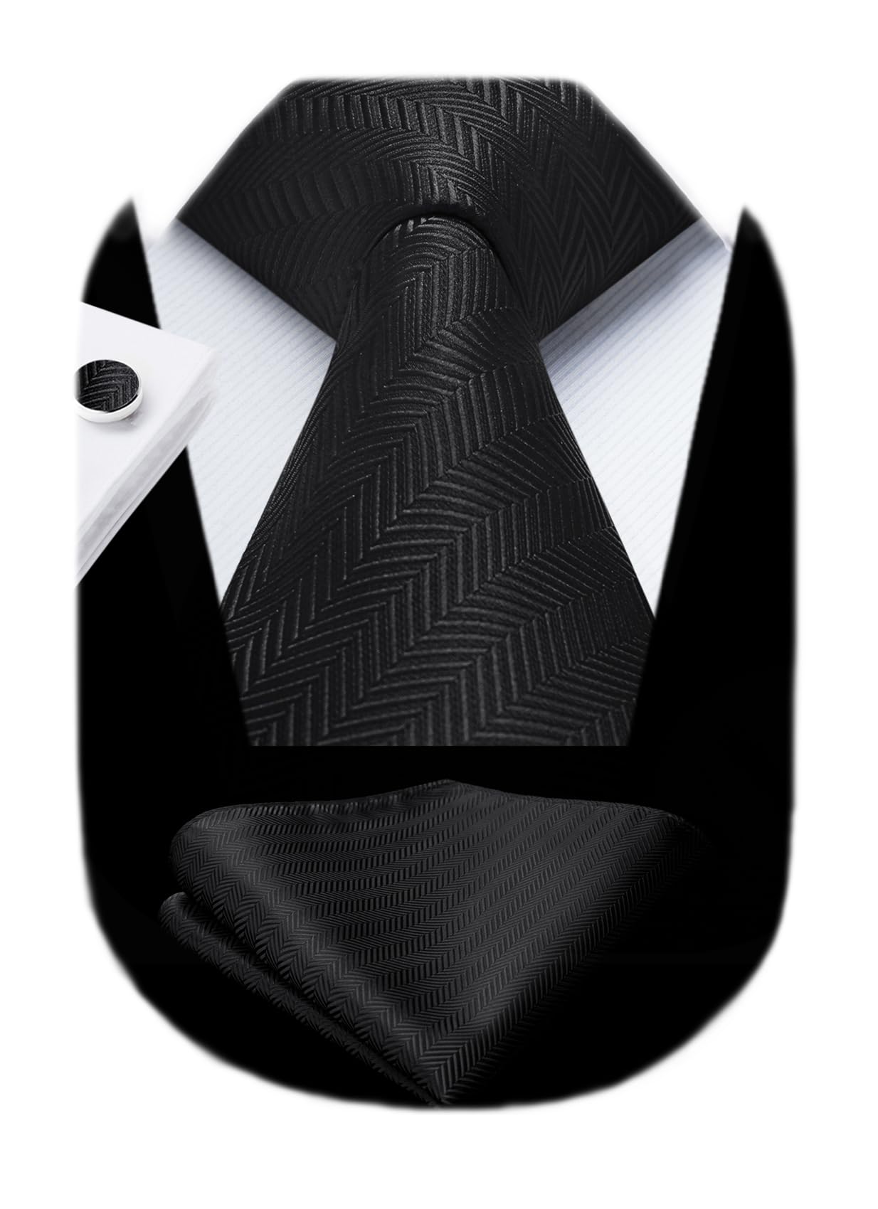 HISDERN Mens Solid Ties Formal Business Woven Tie and Pocket Square Cufflinks Set Classic Silk Satin Necktie Wedding