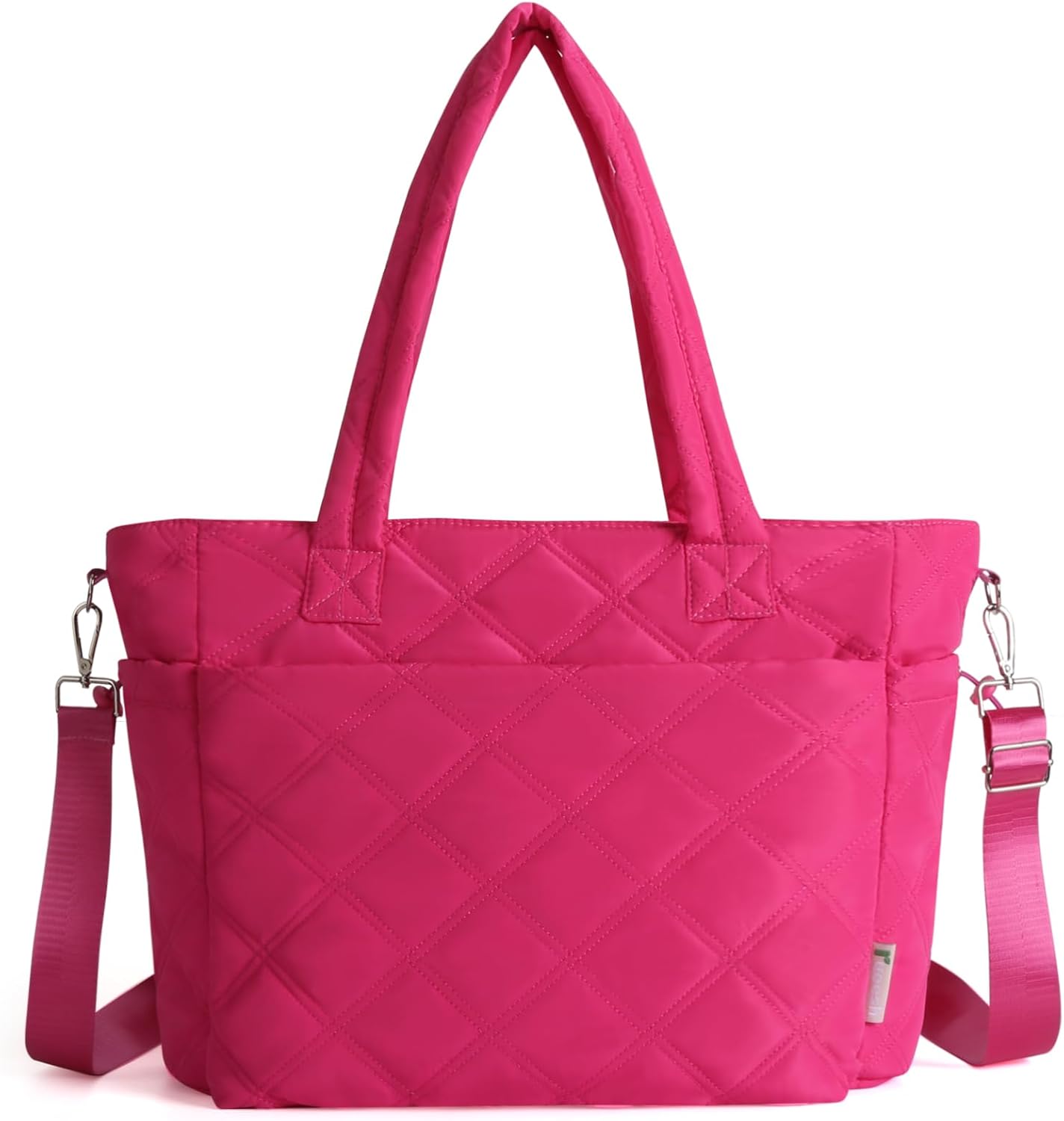 Rueesh Lightweight Puffer Tote Bag with Zipper for Women, Quilted Shoulder Bag with Compartments for Travel, Work, Shopping