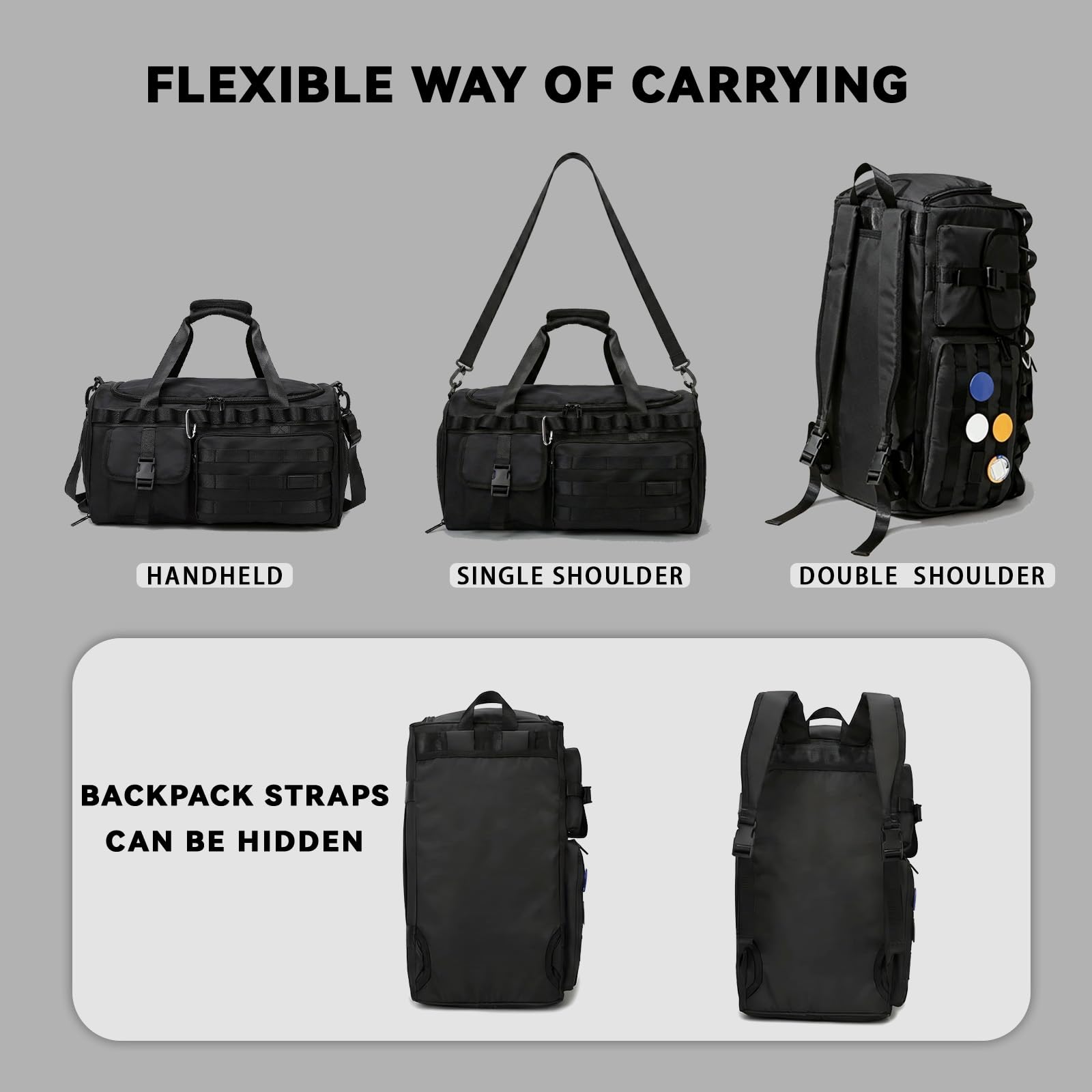 3-in-1 45L Gym & Travel Duffle Bag Backpack with Shoe Compartment & Wet Pocket – Multi-Functional Sports Bag for Workout, Weekend, Overnight Use - 4