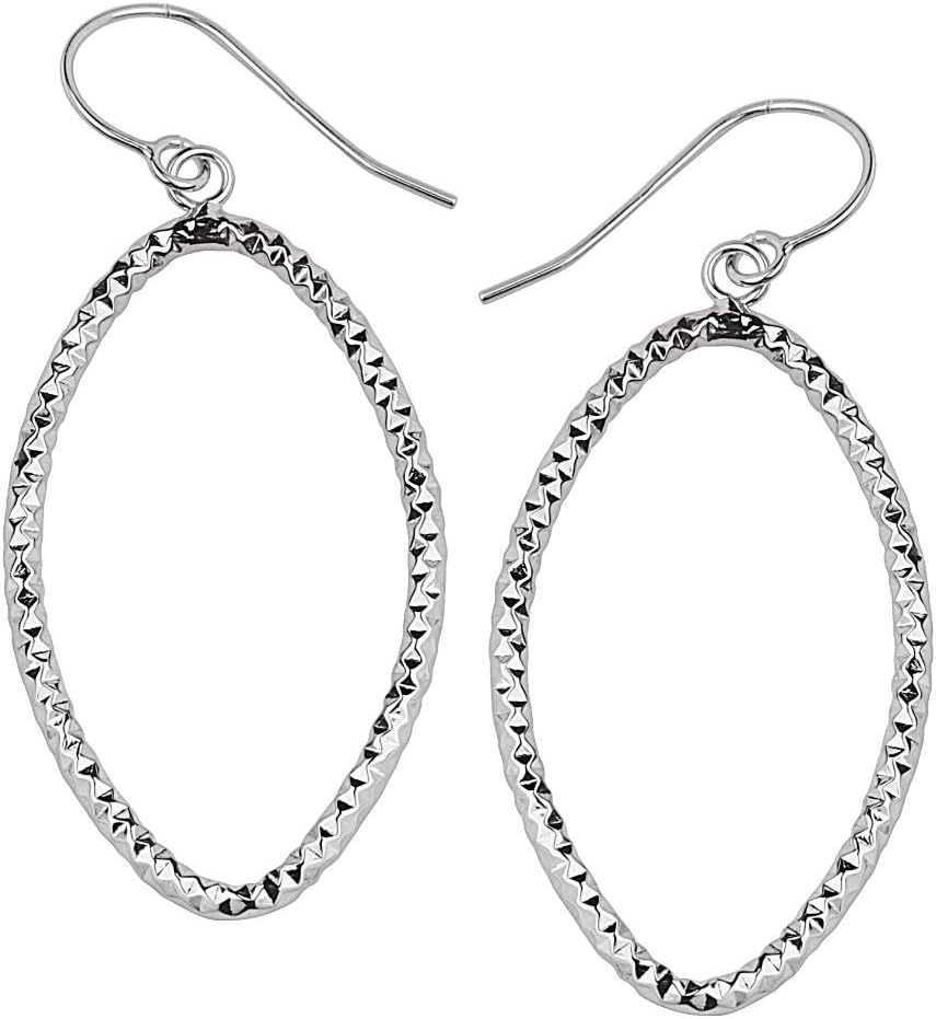 14K White Gold Polished Oval Shape Fluted Fish Hook Hoop