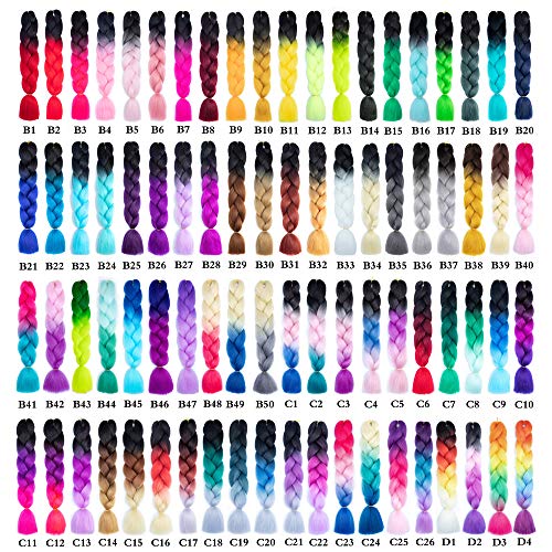 Shuohan 6 Packs Ombre Jumbo Braiding Hair Extensions 24 Inch High Temperature Synthetic Fiber Hair Extensions For Box Braids Braiding Hair (Black To Light Purple To Light Pink) #TOP6