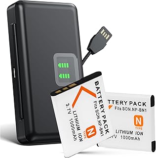 NP-BN1 Batteries and Battery Charger Replacement for Sony Cyber-Shot DSC-W800 DSC-W530 DSC-W570 DSC-W650 DSC-W830 DSC-W310 DSC-W330 DSC-WX100 DSC-W800 DSC-TX10 TX20 TX30 DSC-QX10 DSC-QX30(3-Pack)