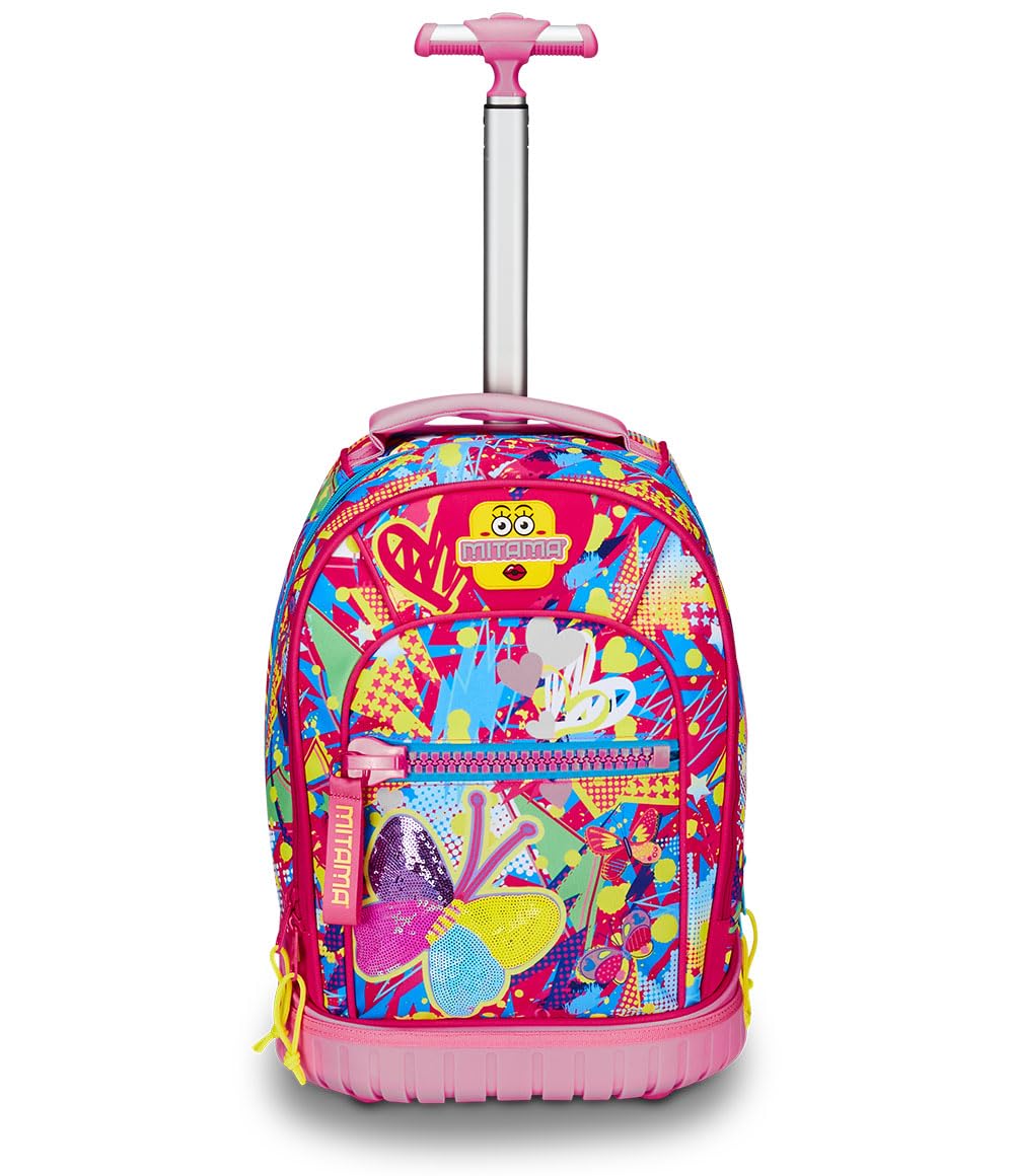 Mitama Trolley Run Scuola Butterfly,Doppio Scomparto, Rosa, Scuola Elementare e Tempo Libero, Bambina Ragazza