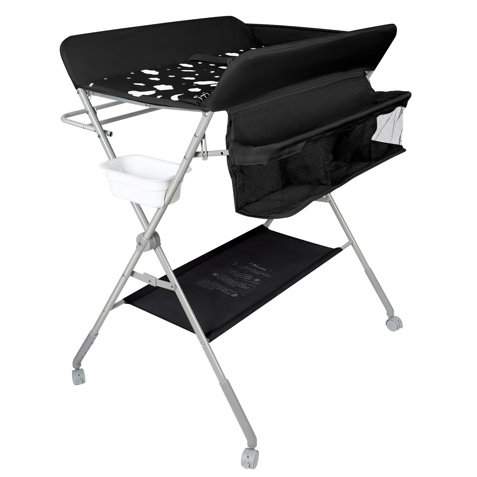 Fasciatoio pieghevole per bambini, fasciatoio, portatile, con scomparti, cintura di sicurezza, Pannolini Multifunzionale Portatile per Bagnetto Neonati, fino a 25 kg, 80 * 58 * 90 cm - chiaro grigio