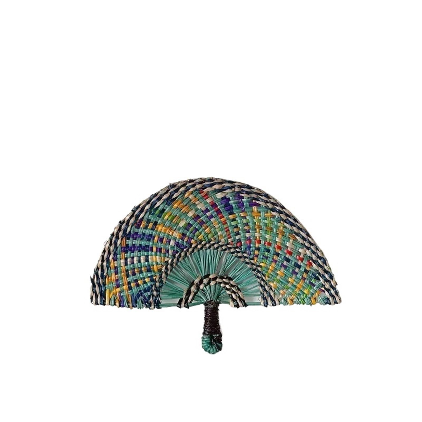 VOPLIVAT Woven Hand Fan, Straw Hand Woven Fan Multicolor 30x23/42x28 cm Handheld Wall Decoration(Blue-s)