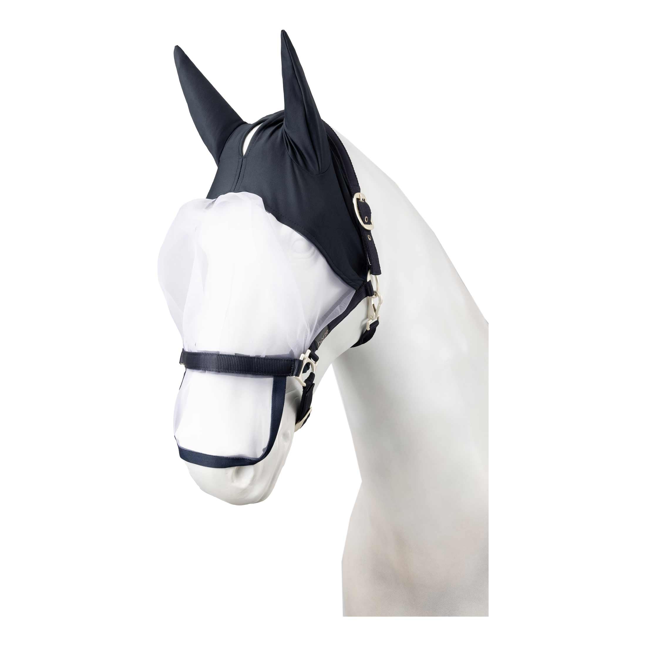 Horze Paso Fino Pferde Halfter mit Integrierter Fliegenmaske – Robustes Halfter mit UV-Schutz, Ohren- & Augenschutz, Blau, XF