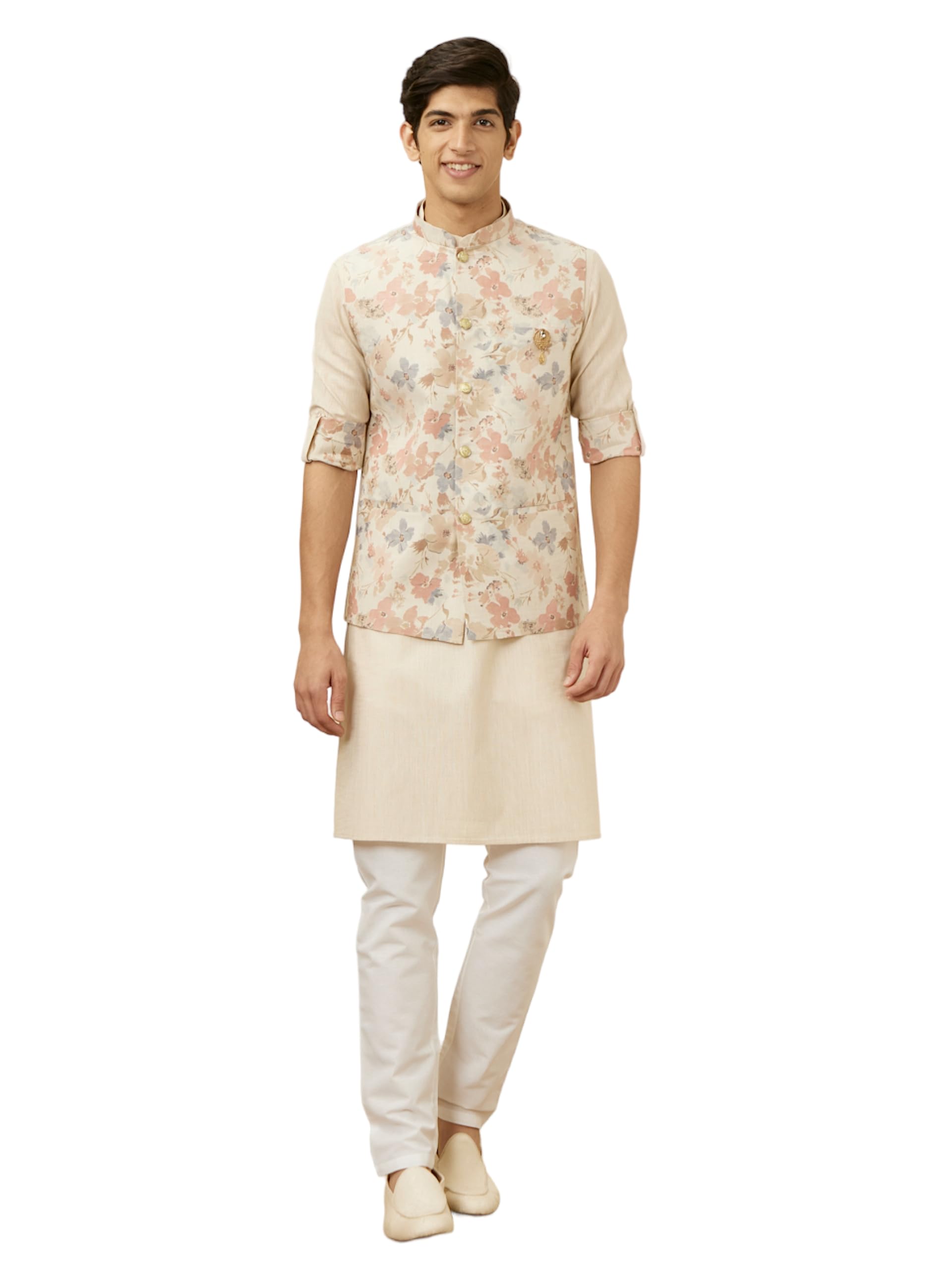 manyavar Men's Satin Kurta Jacket Pyjama Set-picture-37