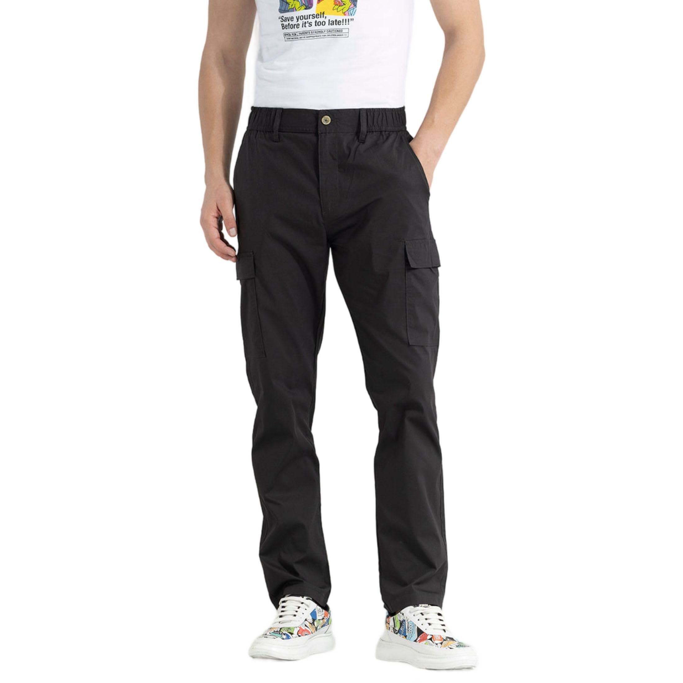 snitch Relaxed Fit Black Cargo Trousers-picture-36