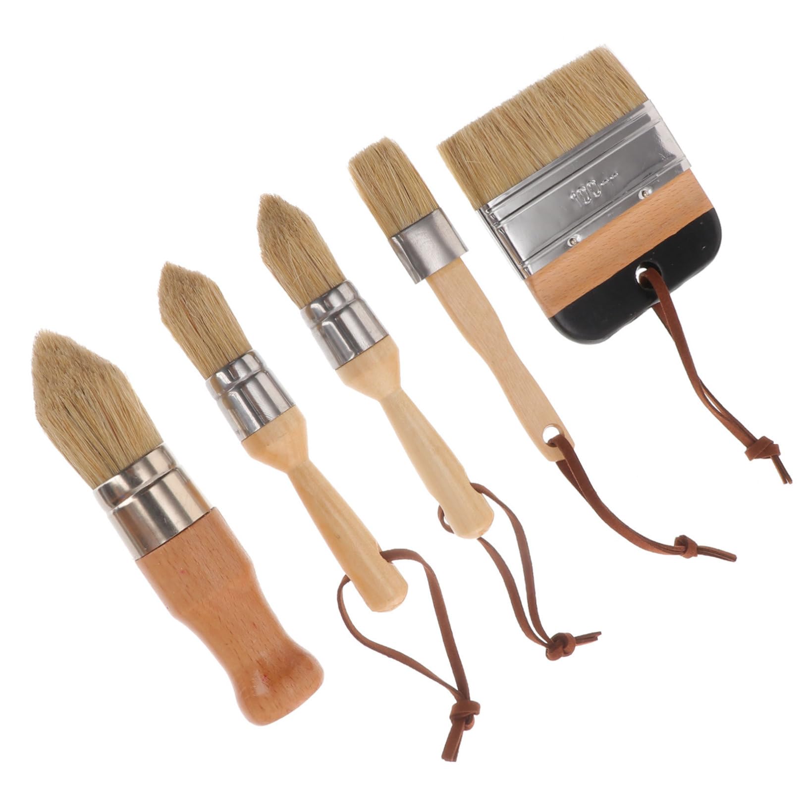 Pinceles Redondos para Barniz Mango de Madera Juego de 5
