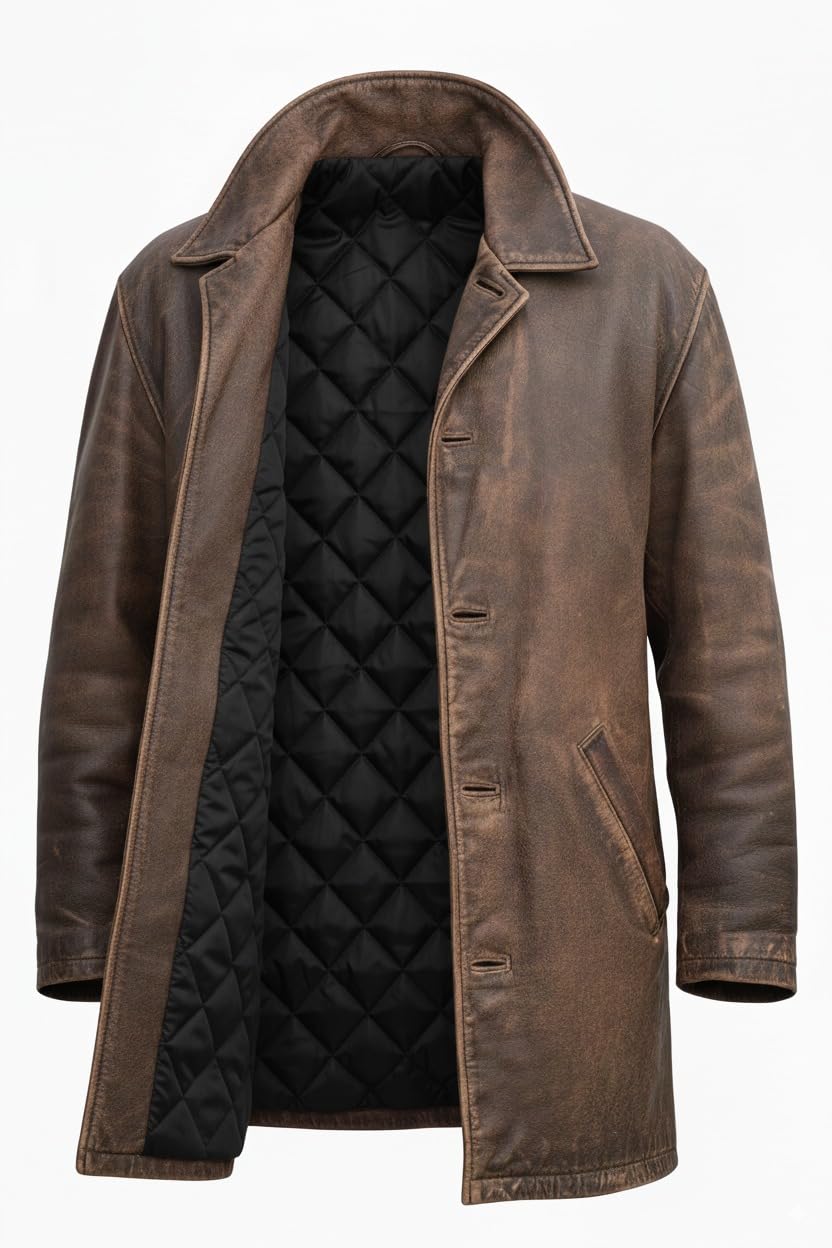 Trench da uomo Dean Winch 3/4 di media lunghezza in vera pelle – giacca da uomo in pelle vintage giacca lunga cappotto per auto cosplay costumi