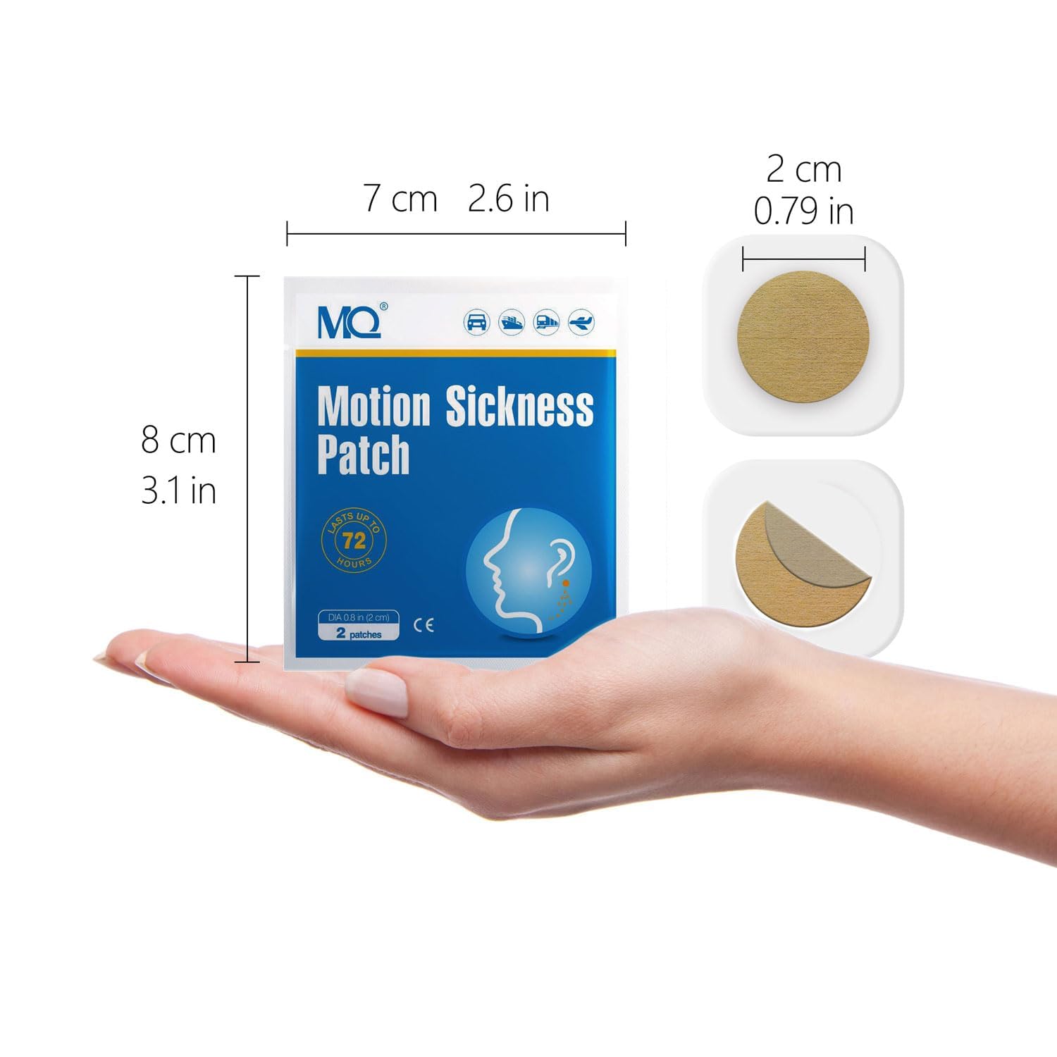 MQ 14ct Motion Sickness Patches Non Drowsy, Sea Sickness Patches for Cruise Travel Essentials, Waterproof Patch Behind Ear for Car Airplane Altitude Sickness, Long Last 72H — Amazon image 7