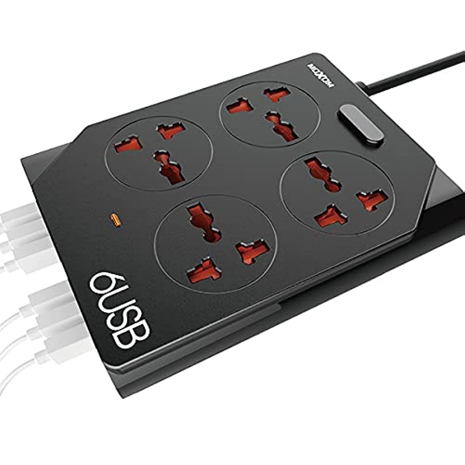 MOXOMAnti-Static Power Socket with 6 USB Output Charging Ports and 4 UK Outlets - Black