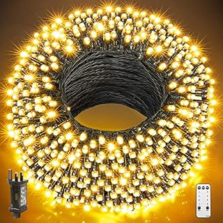 GYLEFY Outdoor Christmas Lights, 100M 800LED Christmas Decorations Fairy Tree Lights, Waterproof Remote Control String Lights Garden Decor, Twinkle Firefly Lights Ornaments Indoor, Warm White