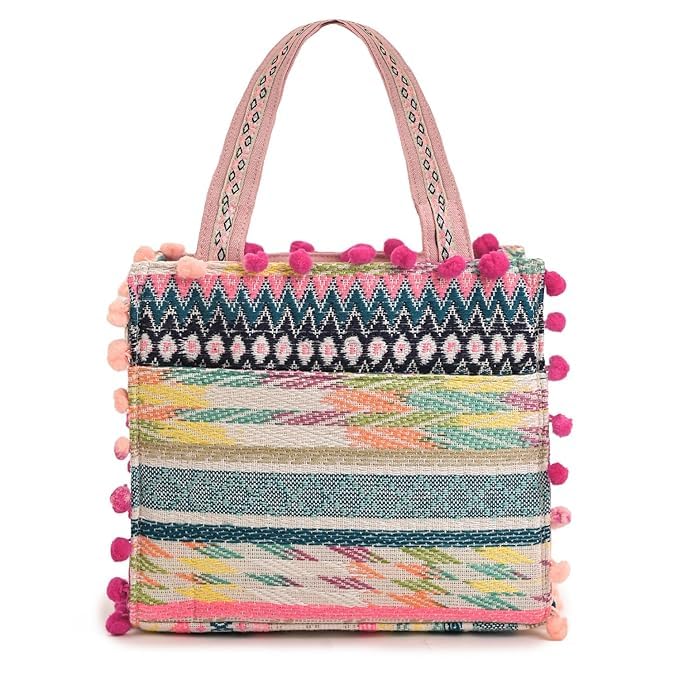 Image of Boho Girl Mini Tote Bag for Women Whimsical Jacquard Handbag with Adjustable Strap Stylish and Elegant Ladies Crossbody Shoulder Purse, Sling Bag Perfect Birthday, Anniversary and Wedding Gift
