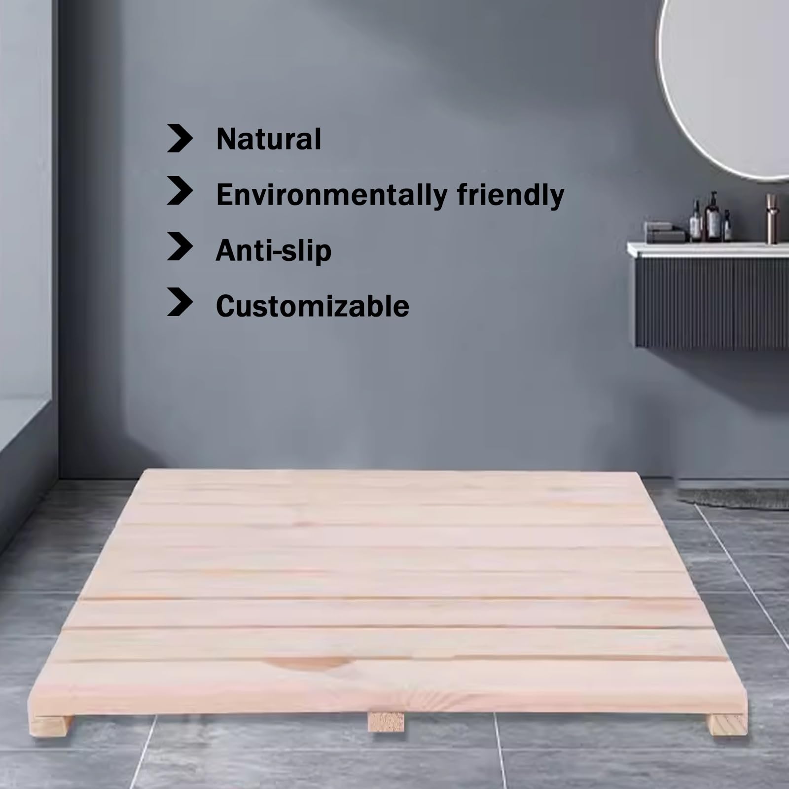 Tarima para Ducha De Bambú,Personalizable Alfombra De Baño De Madera Natural,Piso De Ducha Y Alfombrilla De Baño De Lujo De Bambú Natural, Alfombrillas para Ducha(W50xL90cm/W20xL35.4in)