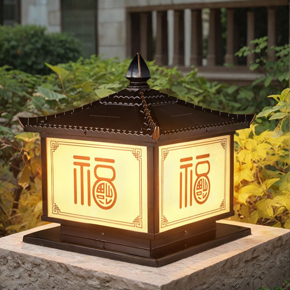 Lampa solarna w stylu chińskim, retro aluminiowa lampa ogrodzeniowa do ogrodu, willi, dziedzińca, tarasu, bramy, wodoodporna na zewnątrz