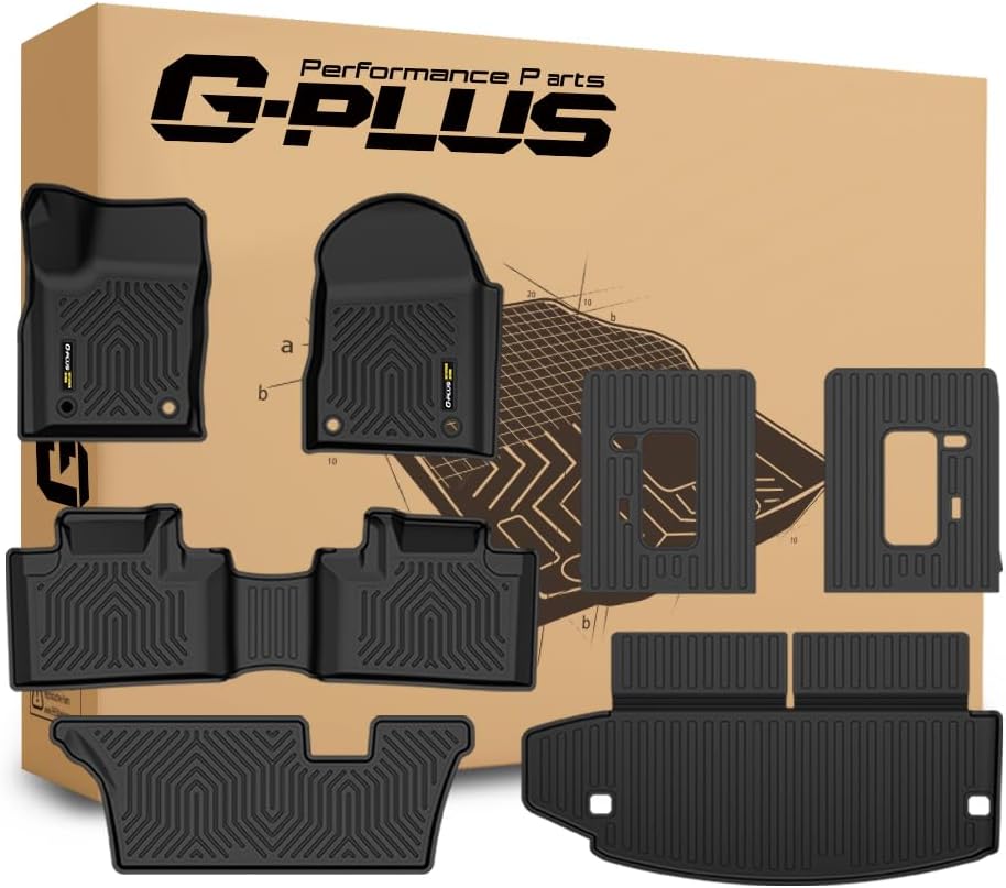 G-PLUS Floor Mats & Cargo Liner Compatible with 2016-2025 Dodge Durango 7 Seats TPE Custom Fit All Weather Protection Truck Mat Floor Cargo Liner Accessories Black Alfombras para Carro
