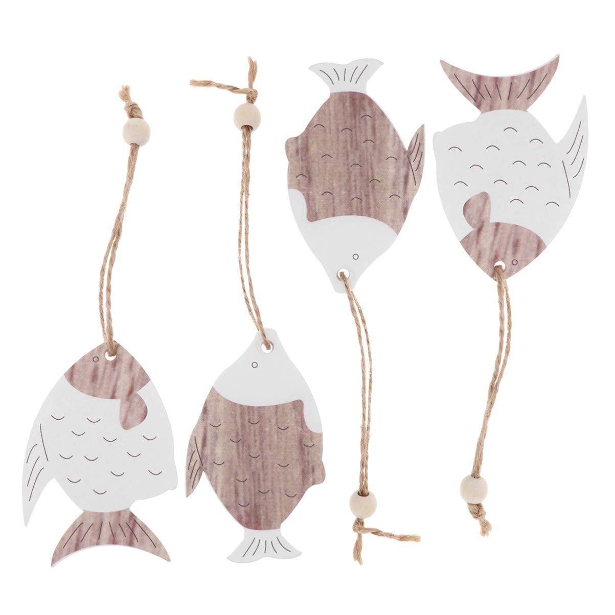 EXCEART Fish Shaped Hanging Wooden Pendants 4 Pieces 3.15X2.28 Inch Nautical Decor for Home Bar Hotel Festival Diy Craft Ornaments