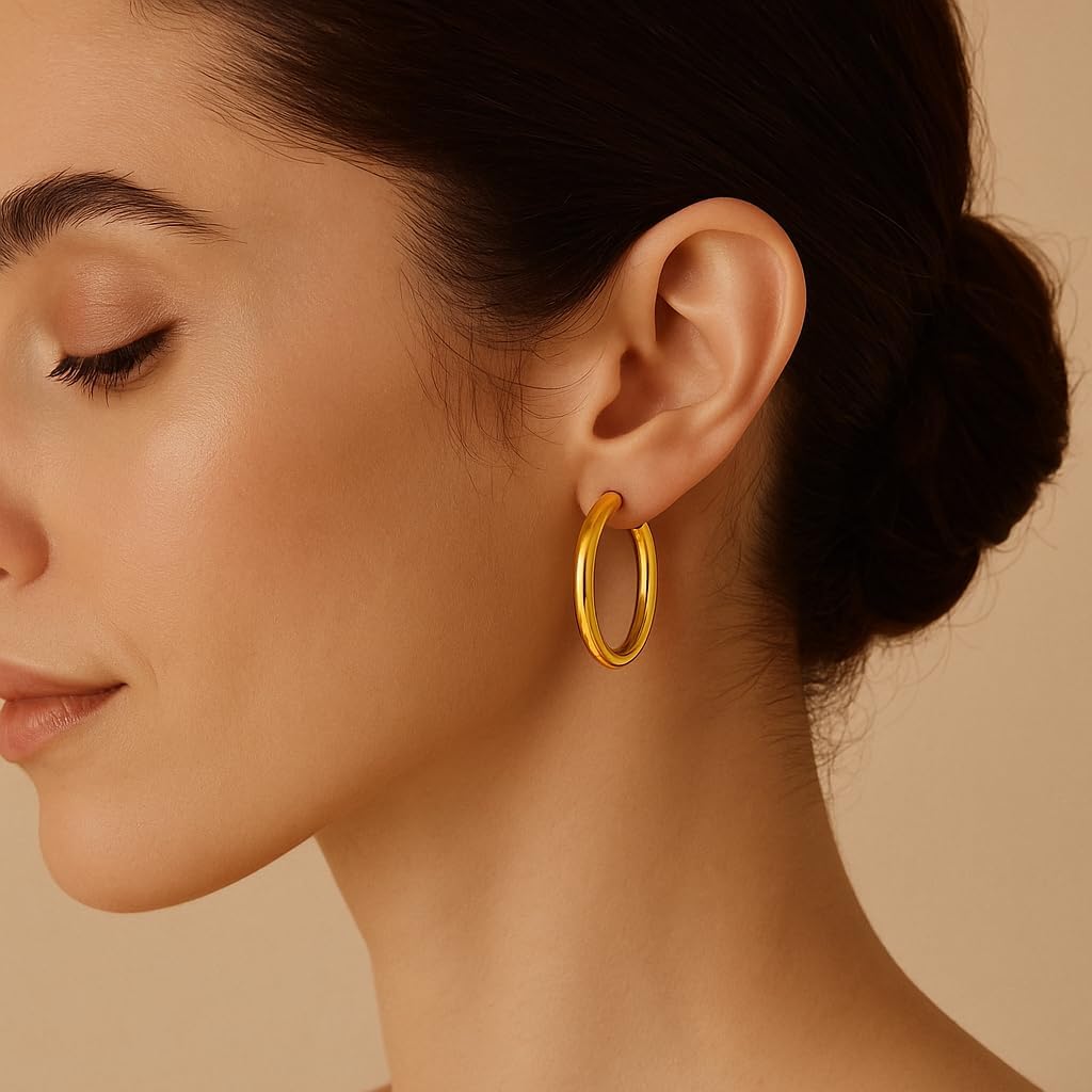 Gold Clip On Spring Hoop Earrings for Women - 14K Chunky Non Pierced Earring Plated Hoops Drop Dangle Earrings No Piercing Jewelry - Image 3