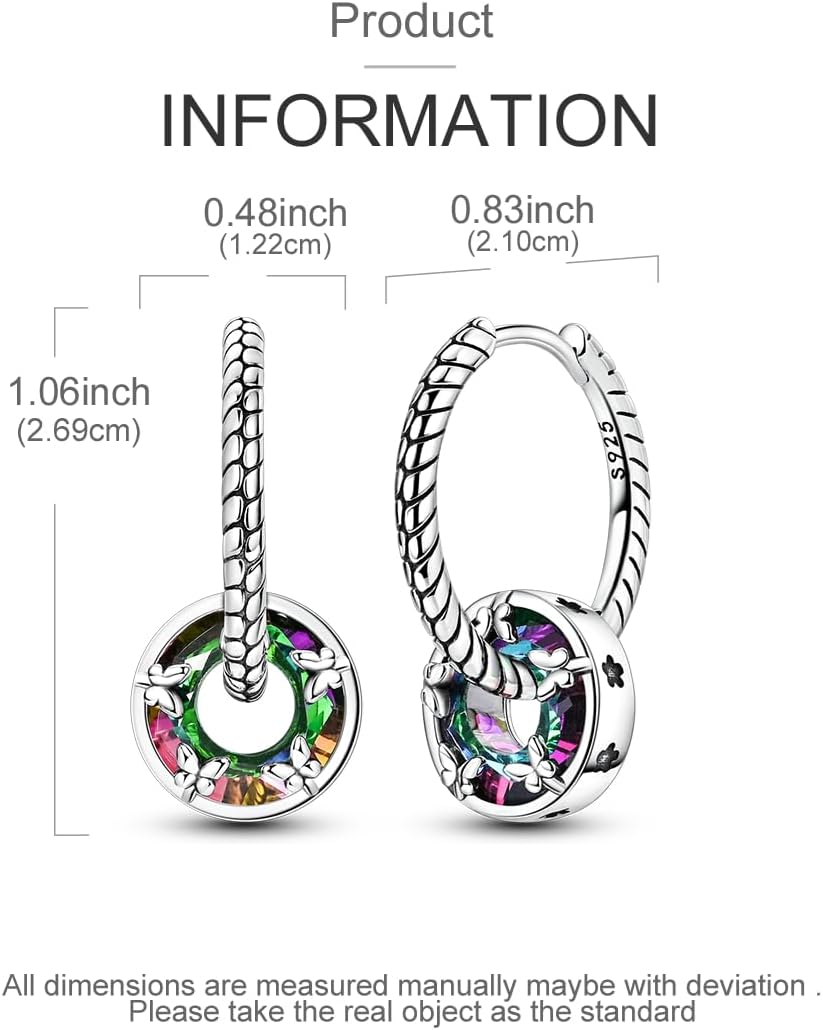 LAZA 925 Sterling Silver Hoop Earrings for Women, Hypoallergenic Huggie Butterfly Dangle Drop Earrings Colorful Flower Earrings Jewelry Gifts - Image 5