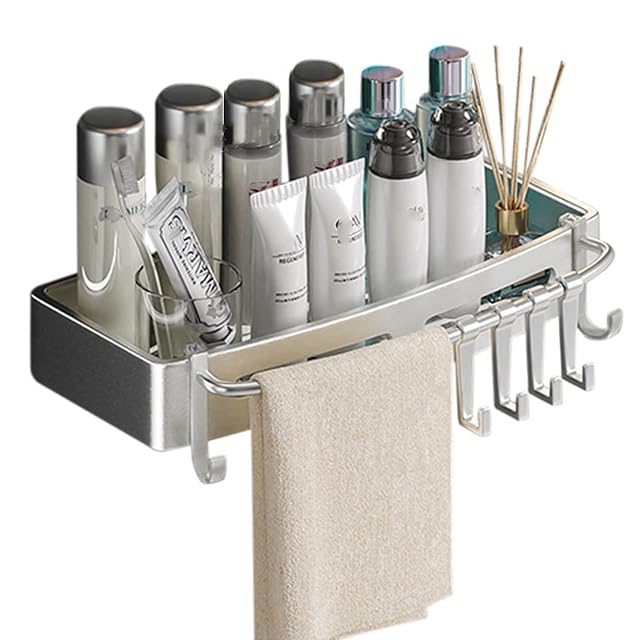 ZTIMEEBL Shower Caddy Self Adhesive Shelf Wall Mount Shelves No Drill with Hook Space Aluminum for Bathroom Kitchen