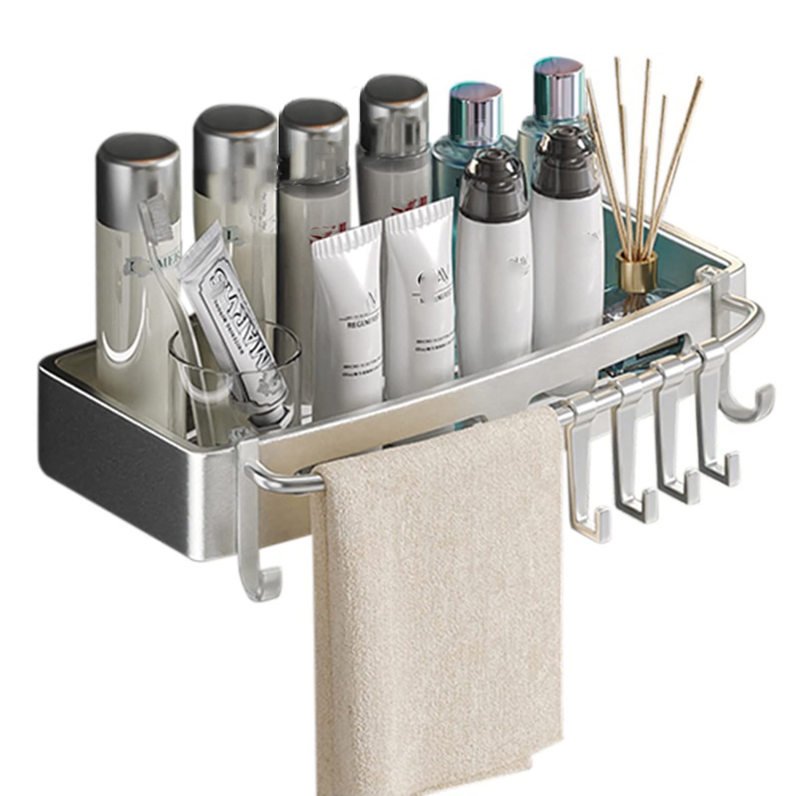 ZTIMEEBL Shower Caddy Self Adhesive Shelf Wall Mount Shelves No Drill with Hook Space Aluminum for Bathroom Kitchen