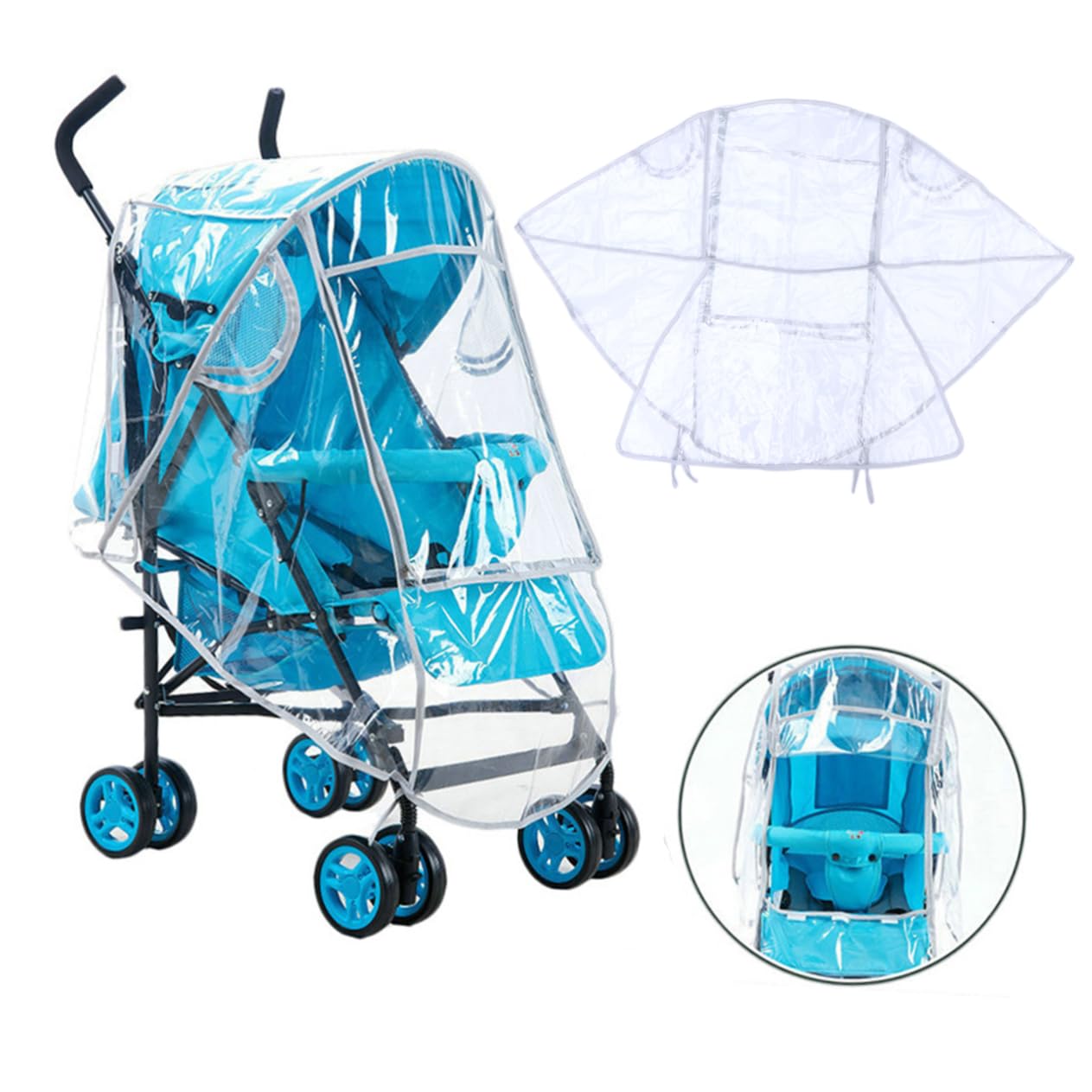 KOMBIUDA Clear Stroller Rain Cover Windproof Shield for Easy to Install Material Protects from Rain and Wind