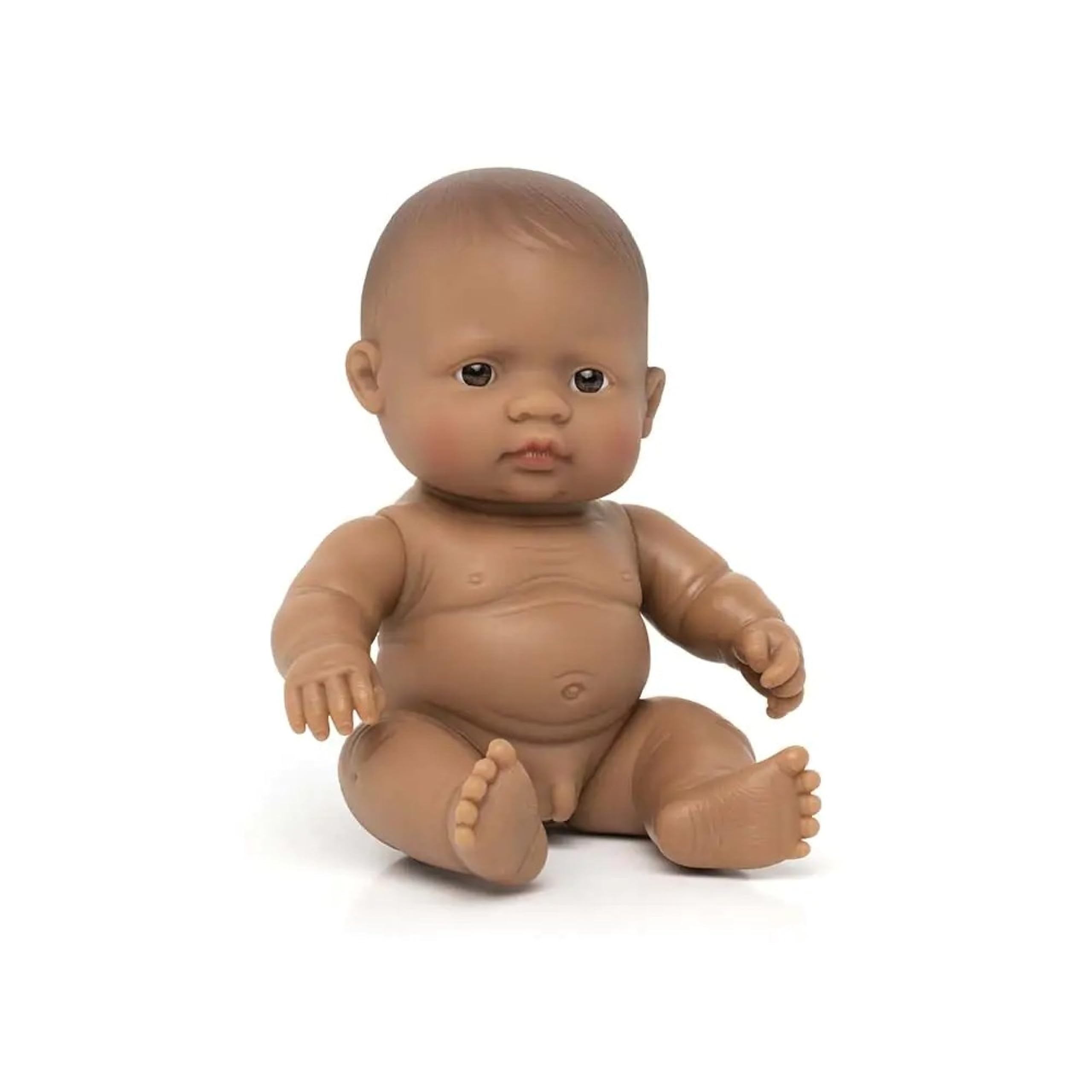 Miniland Asian boy doll without underwear in bag is soft vinyl, resilient and flexible, 21 cm