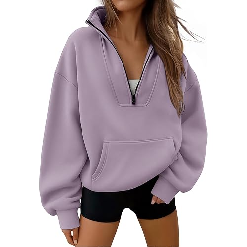 Trendy Queen Womens Sweatshirts Quarter Half Zip Pullover Oversized Hoodies Fall Fashion 2025 Winter Fleece Jackets Sweaters