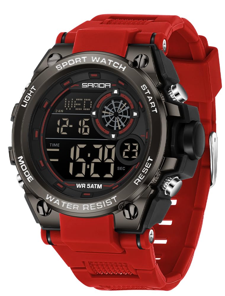 Mens Fashion Military Multifunction Digital Watches 50M Water Resistant Electronic LED Backlight Sports Watch Unisex Outdoor Sport Watch