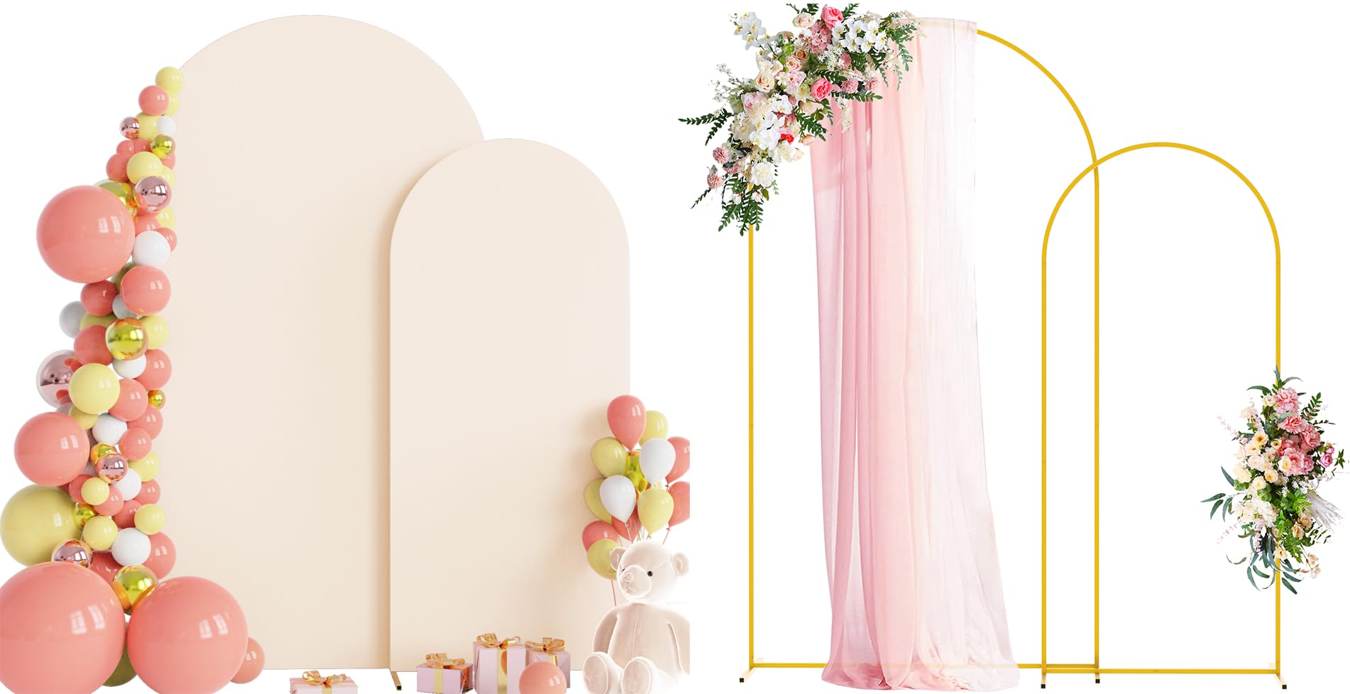 Photo 1 of Wokceer Wedding Arch Backdrop Stand and Cover Set of 2 Metal Arch Stand with Arch Cover Beige 7.2FT, 6FT for Birthday Party Wedding Ceremony Bridal Baby Shower Event Decor